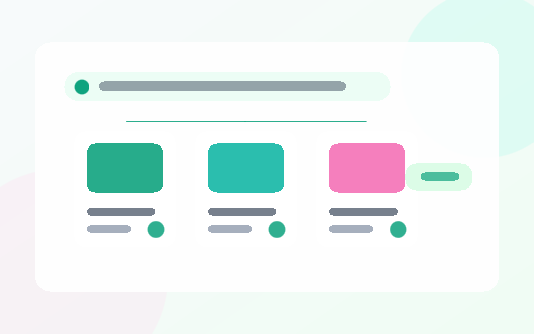 Abstrakcyjny interfejs ChatGPT Shopping z kartami produktów symbolizujący feed produktowy i widoczność sklepu w AI