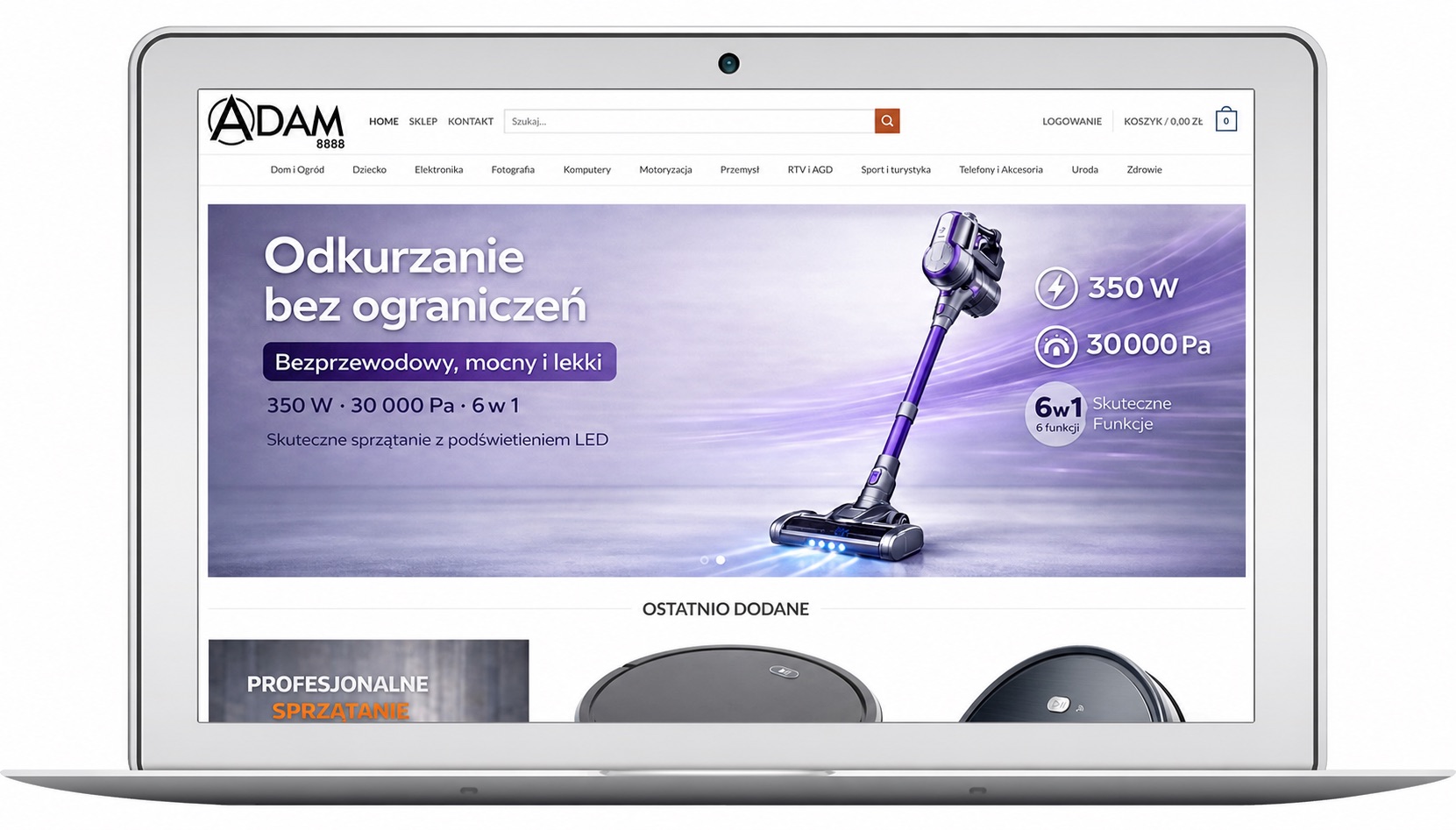 Zrzut ekranu realizacji: ADAM 8888 — sklep wielobranżowy