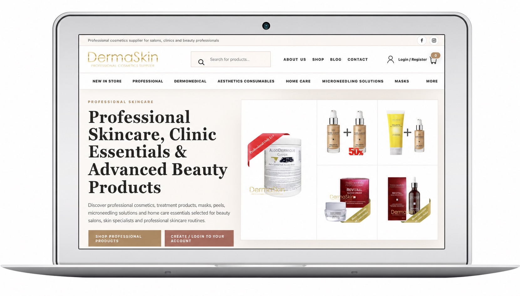 Zrzut ekranu realizacji: DermaSkin — kosmetyka profesjonalna